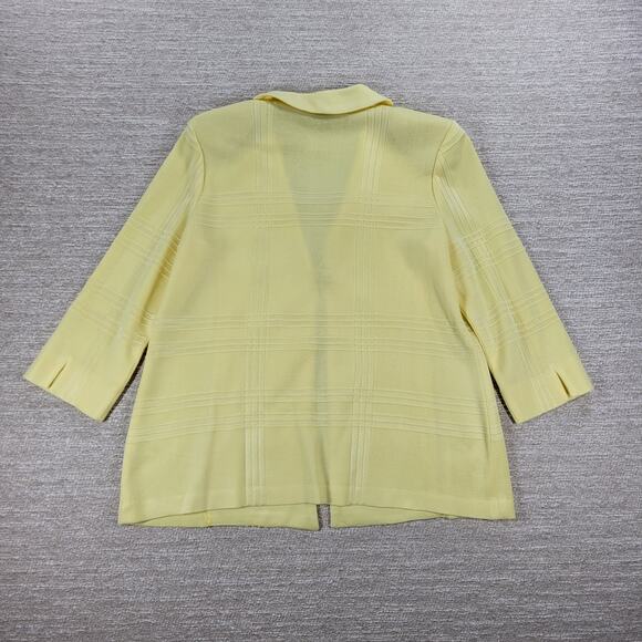 Misook Knit Sweater Jacket PM Petite Yellow Plaid Double Breasted 3/4 Sleeve - Picture 12 of 16